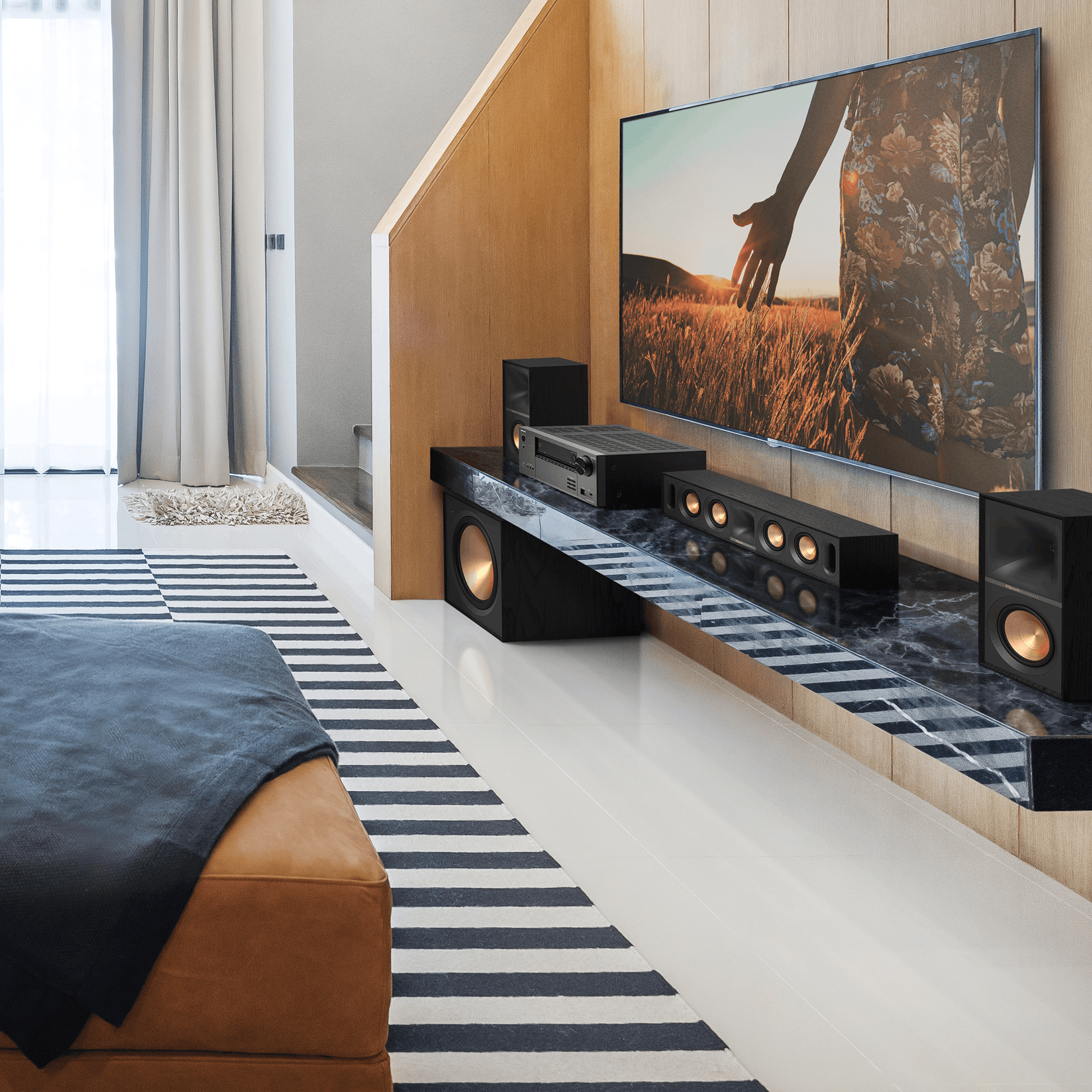Reference Subwoofer R-121SW in a small 3.1 home theater setting
